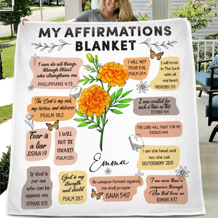 Personalized Birth Month Flower Christian Bible Verse Affirmations Pillow Cover/Quilt/Fleece Throw Blanket - Christian Girl's Affirmation Gift