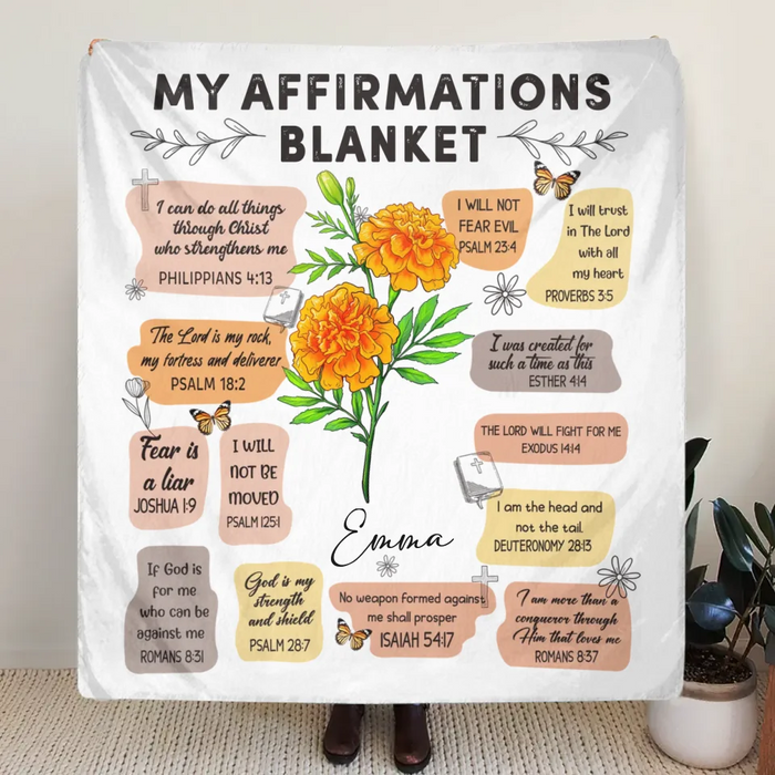 Personalized Birth Month Flower Christian Bible Verse Affirmations Pillow Cover/Quilt/Fleece Throw Blanket - Christian Girl's Affirmation Gift