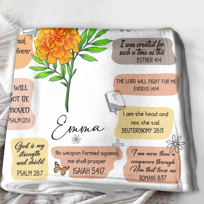 Personalized Birth Month Flower Christian Bible Verse Affirmations Pillow Cover/Quilt/Fleece Throw Blanket - Christian Girl's Affirmation Gift