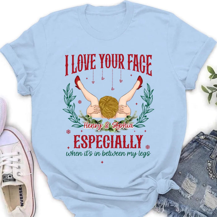 Personalized Couple T-shirt/Long Sleeve/Sweatshirt/Hoodie - Funny Gift Idea For Couple - I Love Your Face