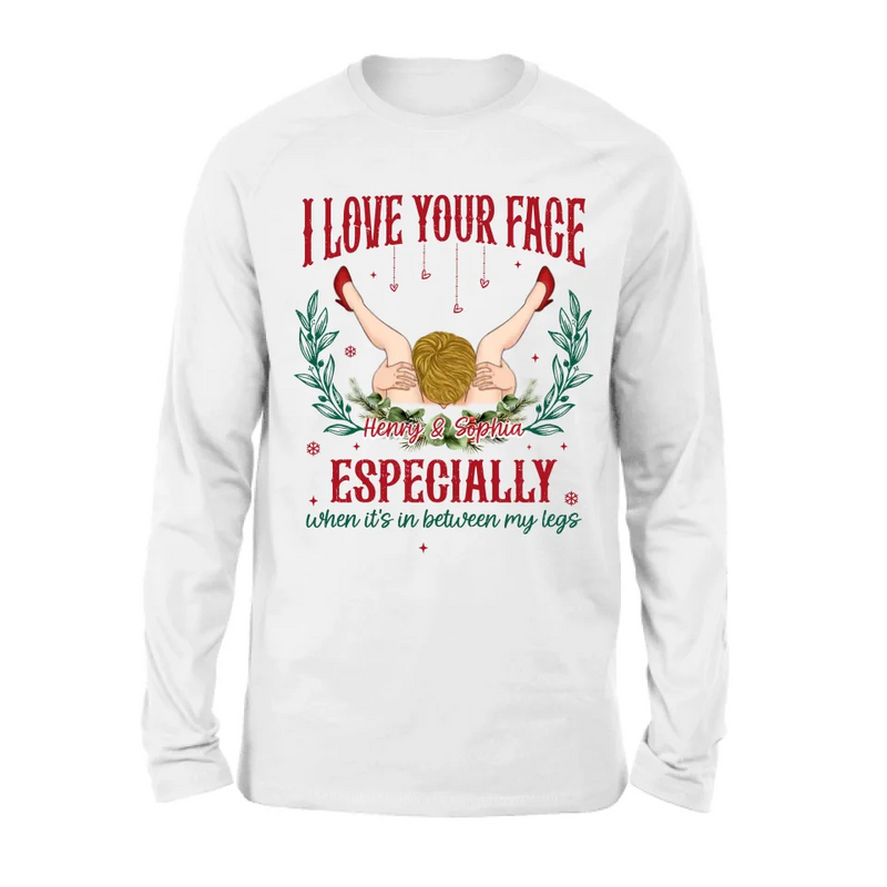 Personalized Couple T-shirt/Long Sleeve/Sweatshirt/Hoodie - Funny Gift Idea For Couple - I Love Your Face