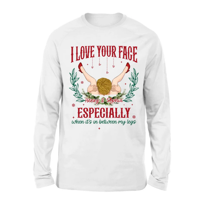 Personalized Couple T-shirt/Long Sleeve/Sweatshirt/Hoodie - Funny Gift Idea For Couple - I Love Your Face