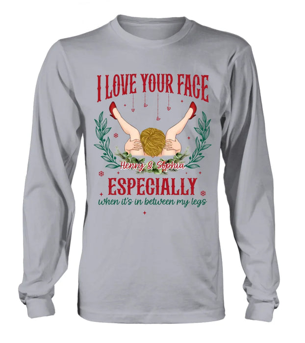 Personalized Couple T-shirt/Long Sleeve/Sweatshirt/Hoodie - Funny Gift Idea For Couple - I Love Your Face