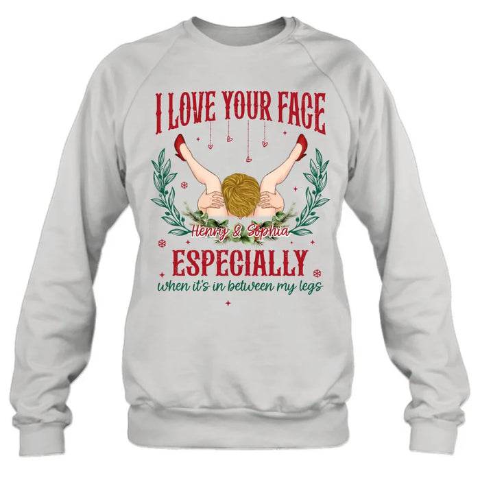 Personalized Couple T-shirt/Long Sleeve/Sweatshirt/Hoodie - Funny Gift Idea For Couple - I Love Your Face