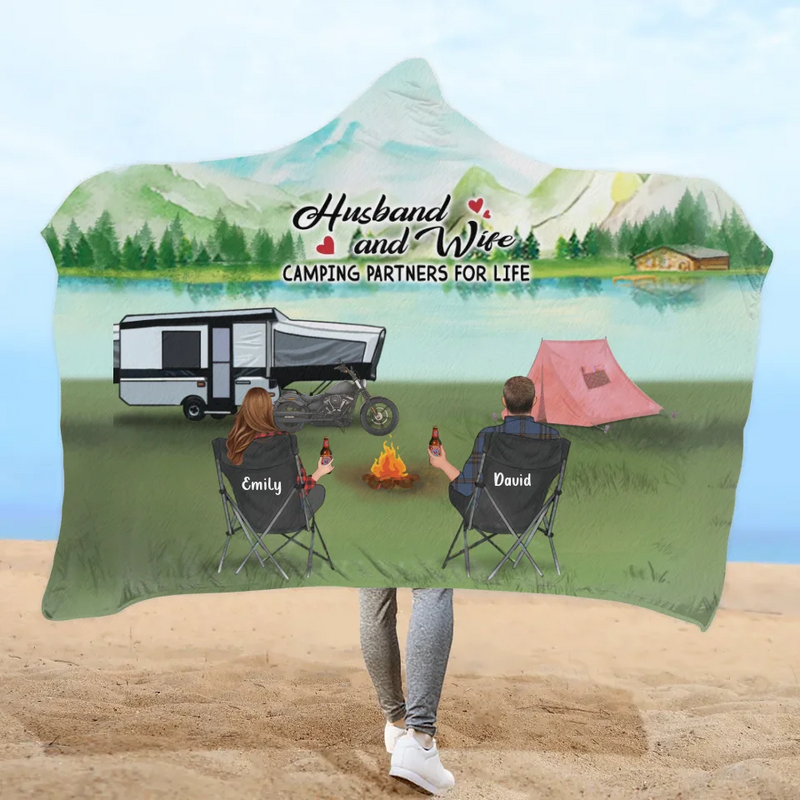 Personalized Camping Hooded Blanket - Full Option - Gift Idea For Camping Lover - Husband and Wife Camping Partners For Life