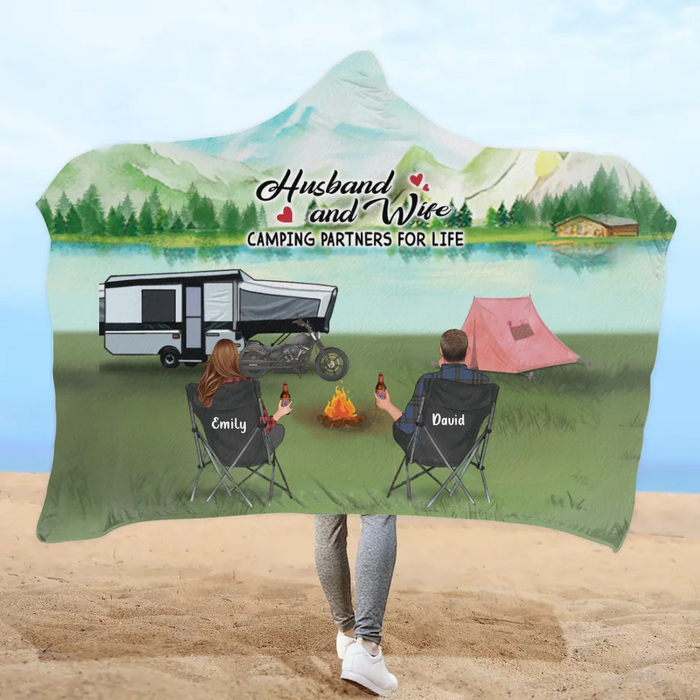 Personalized Camping Hooded Blanket - Full Option - Gift Idea For Camping Lover - Husband and Wife Camping Partners For Life