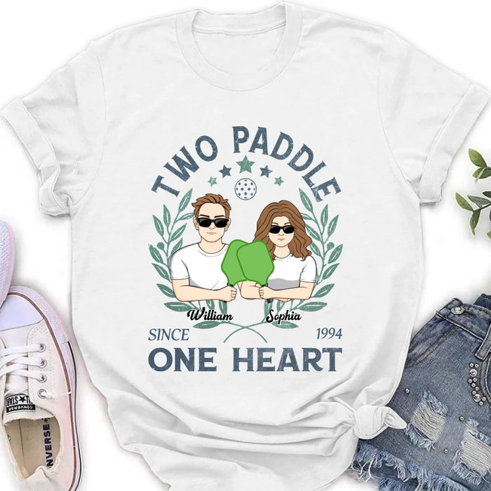 Personalized Couple T-shirt/Long Sleeve/Sweatshirt/Hoodie - Funny Gift Idea For Couple/Pickleball Lover - Two Paddle One Heart
