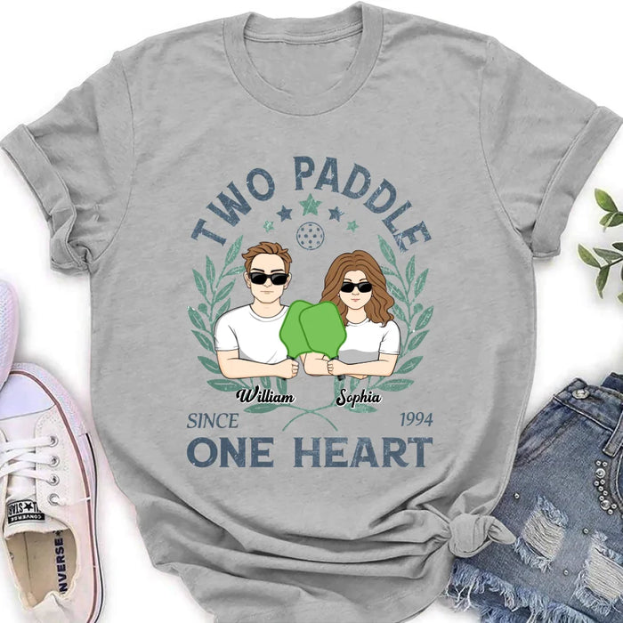 Personalized Couple T-shirt/Long Sleeve/Sweatshirt/Hoodie - Funny Gift Idea For Couple/Pickleball Lover - Two Paddle One Heart