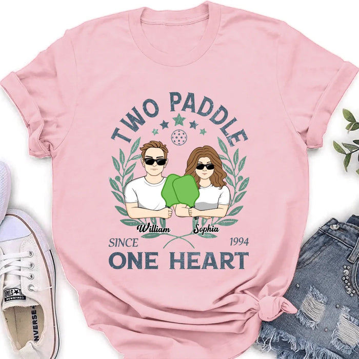 Personalized Couple T-shirt/Long Sleeve/Sweatshirt/Hoodie - Funny Gift Idea For Couple/Pickleball Lover - Two Paddle One Heart