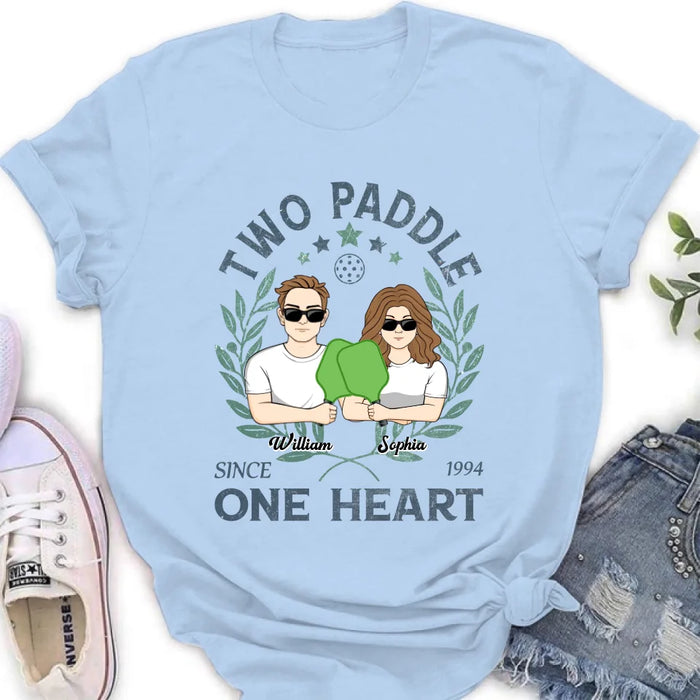 Personalized Couple T-shirt/Long Sleeve/Sweatshirt/Hoodie - Funny Gift Idea For Couple/Pickleball Lover - Two Paddle One Heart