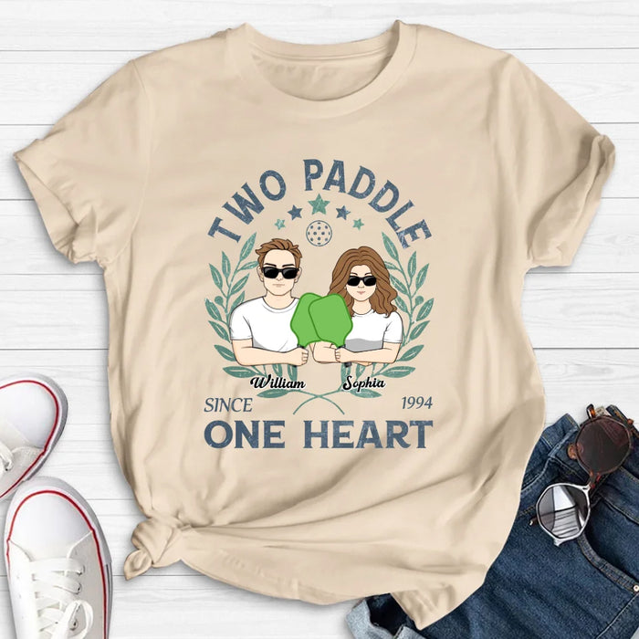 Personalized Couple T-shirt/Long Sleeve/Sweatshirt/Hoodie - Funny Gift Idea For Couple/Pickleball Lover - Two Paddle One Heart