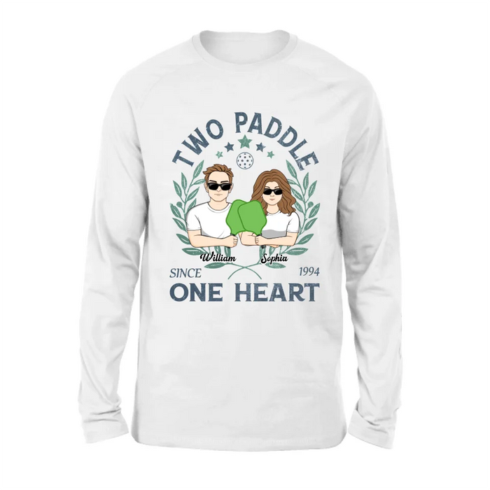 Personalized Couple T-shirt/Long Sleeve/Sweatshirt/Hoodie - Funny Gift Idea For Couple/Pickleball Lover - Two Paddle One Heart