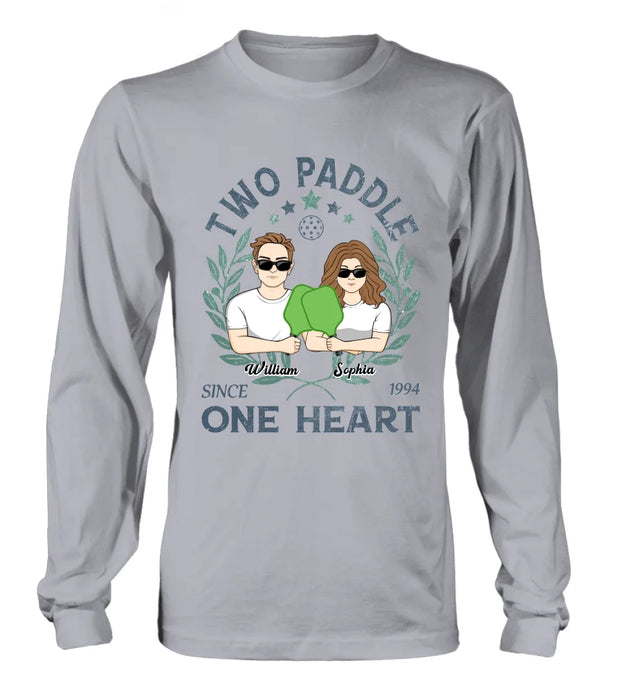 Personalized Couple T-shirt/Long Sleeve/Sweatshirt/Hoodie - Funny Gift Idea For Couple/Pickleball Lover - Two Paddle One Heart