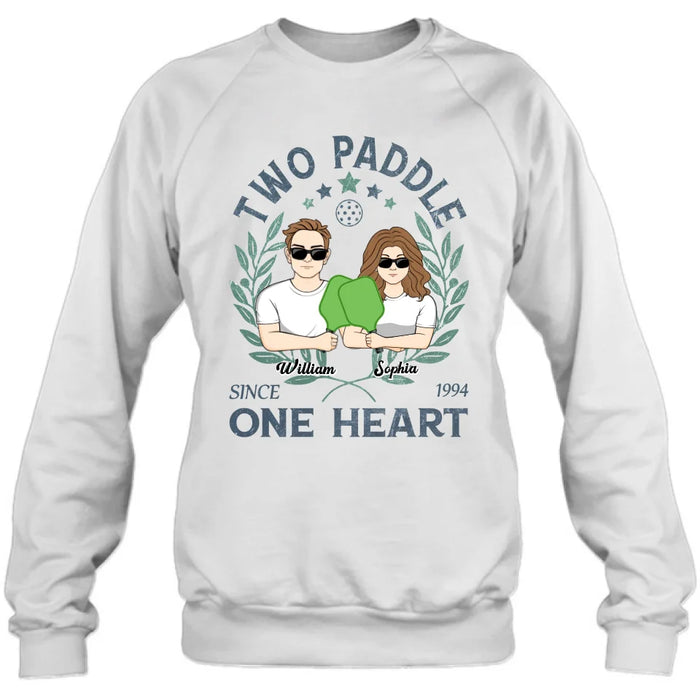 Personalized Couple T-shirt/Long Sleeve/Sweatshirt/Hoodie - Funny Gift Idea For Couple/Pickleball Lover - Two Paddle One Heart