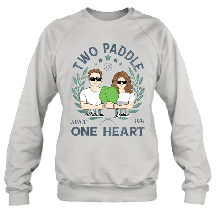 Personalized Couple T-shirt/Long Sleeve/Sweatshirt/Hoodie - Funny Gift Idea For Couple/Pickleball Lover - Two Paddle One Heart