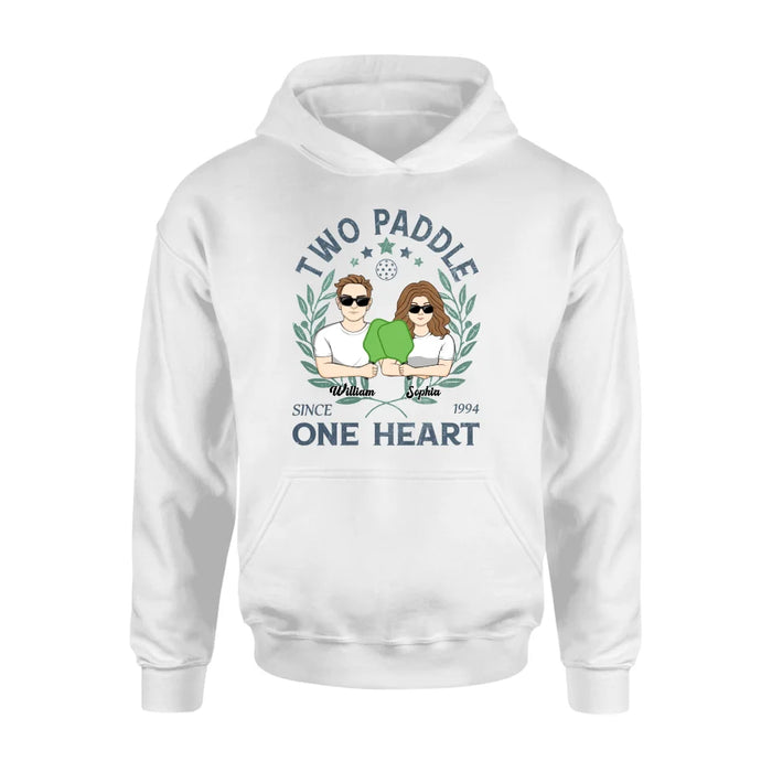 Personalized Couple T-shirt/Long Sleeve/Sweatshirt/Hoodie - Funny Gift Idea For Couple/Pickleball Lover - Two Paddle One Heart