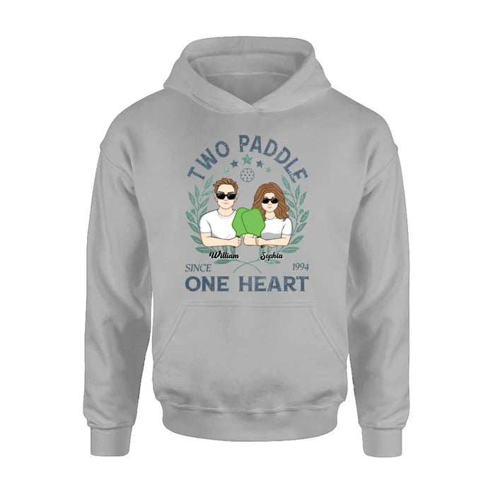 Personalized Couple T-shirt/Long Sleeve/Sweatshirt/Hoodie - Funny Gift Idea For Couple/Pickleball Lover - Two Paddle One Heart