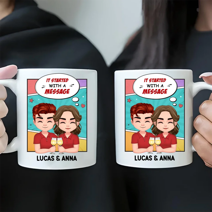 Personalized Couple T-shirt/Long Sleeve/Sweatshirt/Hoodie/Pillow Cover/Coffee Mug - Gift Idea For Couple - It Started With A Message