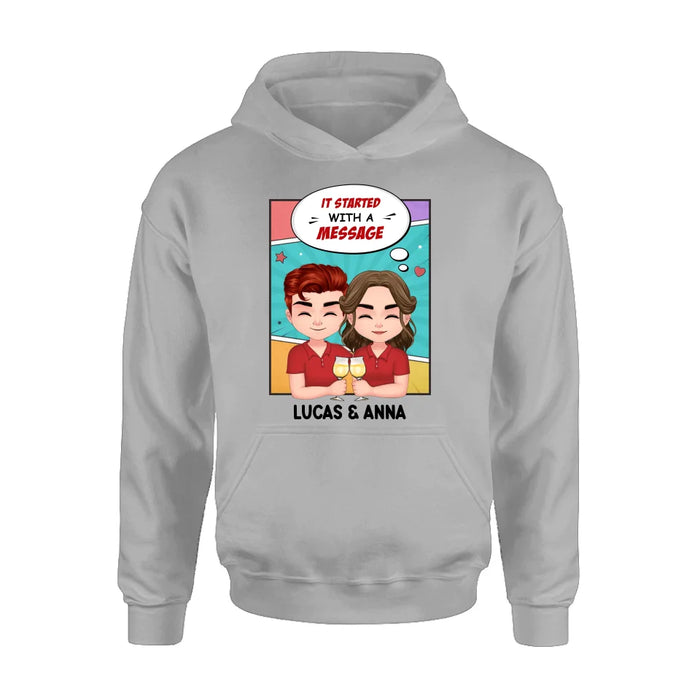 Personalized Couple T-shirt/Long Sleeve/Sweatshirt/Hoodie/Pillow Cover/Coffee Mug - Gift Idea For Couple - It Started With A Message