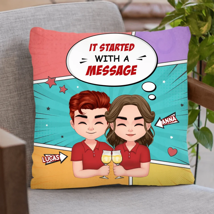 Personalized Couple T-shirt/Long Sleeve/Sweatshirt/Hoodie/Pillow Cover/Coffee Mug - Gift Idea For Couple - It Started With A Message