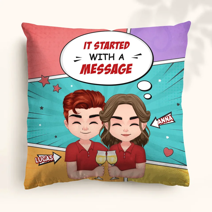 Personalized Couple T-shirt/Long Sleeve/Sweatshirt/Hoodie/Pillow Cover/Coffee Mug - Gift Idea For Couple - It Started With A Message