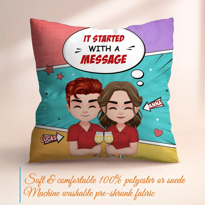 Personalized Couple T-shirt/Long Sleeve/Sweatshirt/Hoodie/Pillow Cover/Coffee Mug - Gift Idea For Couple - It Started With A Message