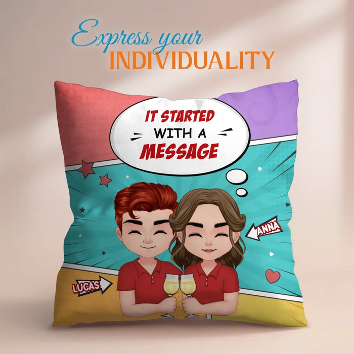 Personalized Couple T-shirt/Long Sleeve/Sweatshirt/Hoodie/Pillow Cover/Coffee Mug - Gift Idea For Couple - It Started With A Message