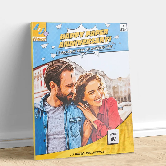 Personalized Comic Book Style Couple Canvas - Gift Idea For Couple/Husband And Wife - Custom Name, Photo