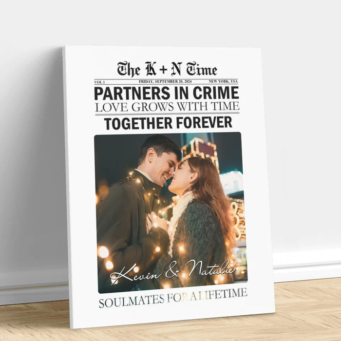 Personalized Couple Newspaper Style Canvas - Gift Idea For Couple/Husband And Wife - Soulmates For A Lifetime