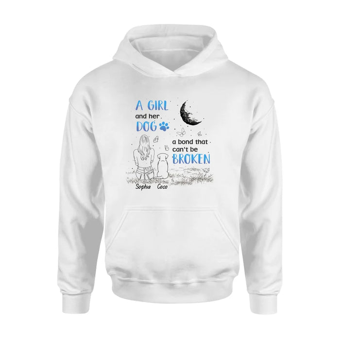 Personalized Girl And Dog T-shirt/Long Sleeve/Sweatshirt/Hoodie - Memorial Gift Idea For Dog Lover - A Girl And Her Dog A Bond That Can't Be Broken