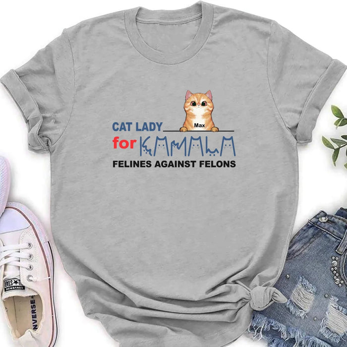 Personalized Cat Lady For Kamala T-shirt/Long Sleeve/Sweatshirt/Hoodie - Gift Idea For Cat Lover - Felines Against Felons