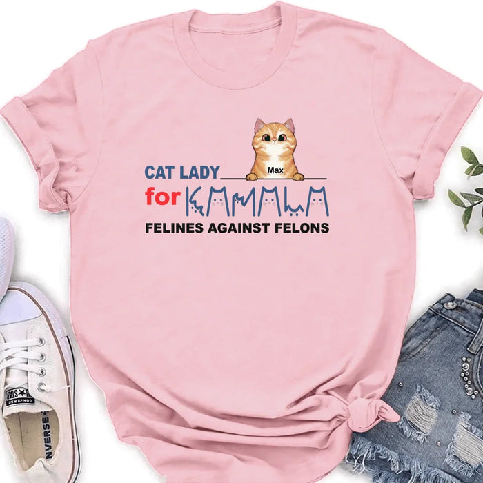 Personalized Cat Lady For Kamala T-shirt/Long Sleeve/Sweatshirt/Hoodie - Gift Idea For Cat Lover - Felines Against Felons
