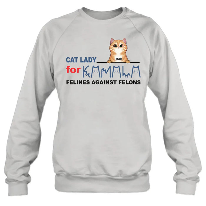 Personalized Cat Lady For Kamala T-shirt/Long Sleeve/Sweatshirt/Hoodie - Gift Idea For Cat Lover - Felines Against Felons