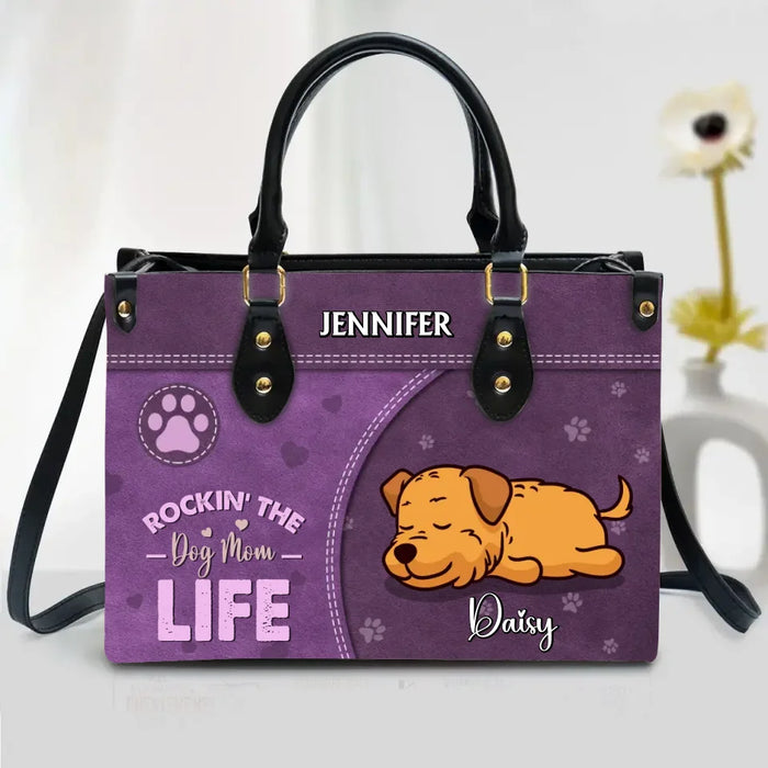 Personalized Dog Mom PU Leather Handbag With Long Straps - Mother's Day Gift Idea For Dog Lover - Up to 7 Dogs - Rockin' The Dog Mom Life