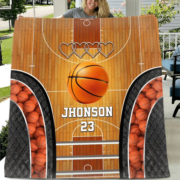 Personalized Basketball Quilt/Fleece Throw Blanket - Gift Idea For Basketball Lover