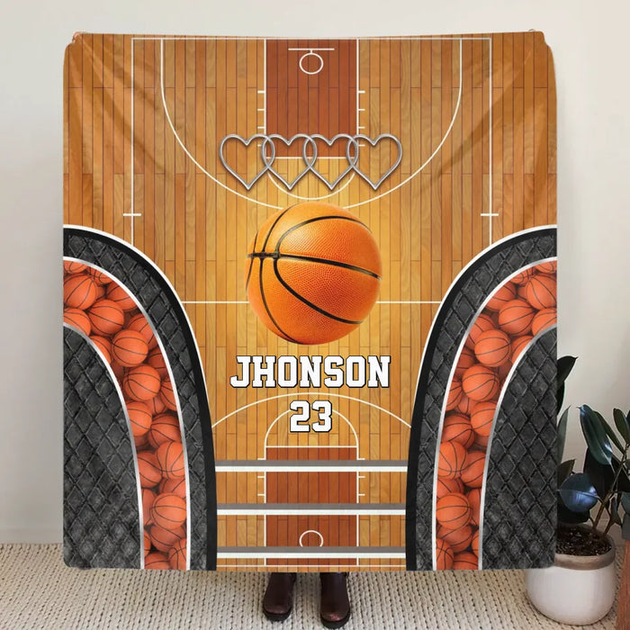 Personalized Basketball Quilt/Fleece Throw Blanket - Gift Idea For Basketball Lover