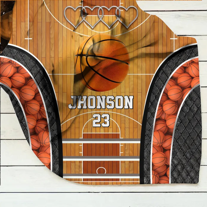 Personalized Basketball Quilt/Fleece Throw Blanket - Gift Idea For Basketball Lover