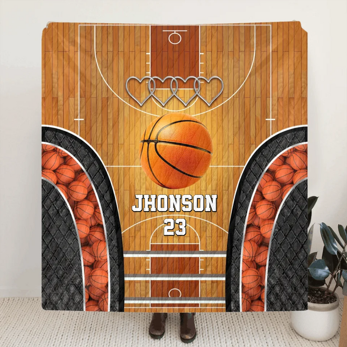 Personalized Basketball Quilt/Fleece Throw Blanket - Gift Idea For Basketball Lover