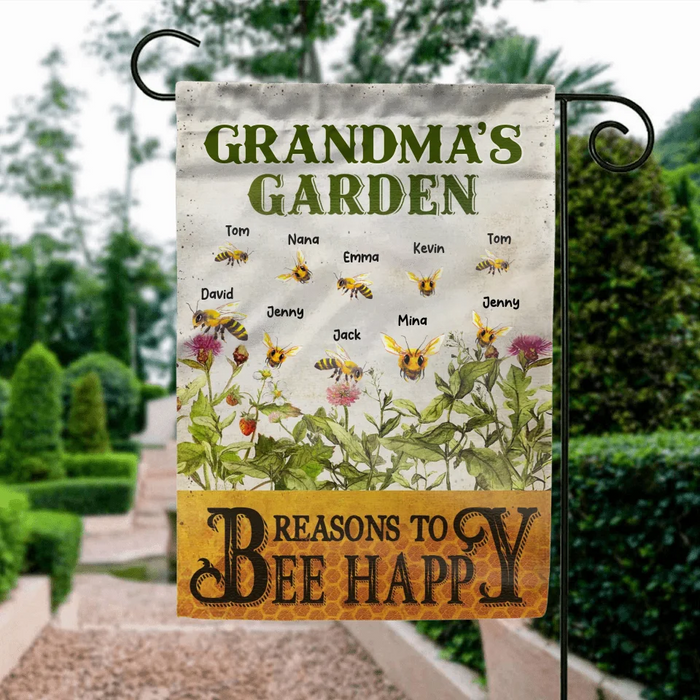 Personalized Grandma's Garden Flag Sign - Gift Idea For Grandma - Up to 10 Kids - Reasons To Bee Happy