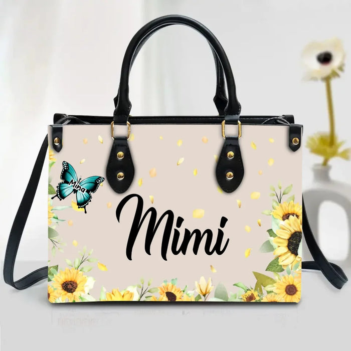 Personalized Butterfly PU Leather Handbag With Long Straps - Mother's Day Gift Idea Grandma/Mom