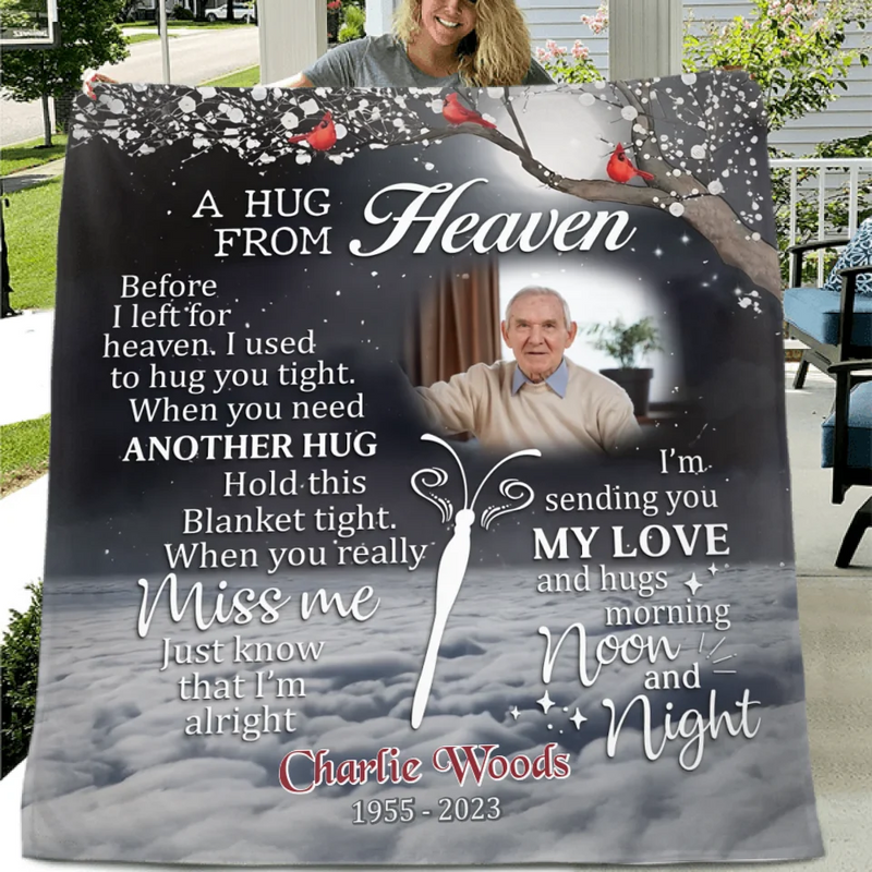 Personalized Memorial Quilt/Fleece Throw Blanket - Memorial Gift Idea - Upload Photo - A Hug From Heaven