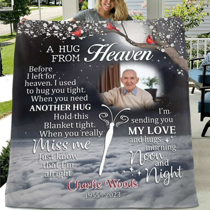 Personalized Memorial Quilt/Fleece Throw Blanket - Memorial Gift Idea - Upload Photo - A Hug From Heaven
