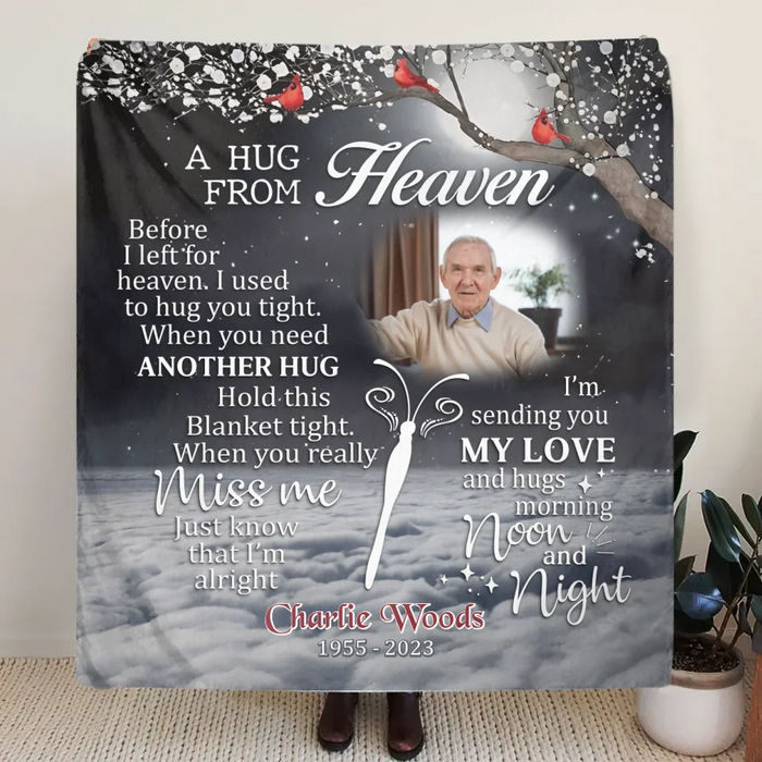 Personalized Memorial Quilt/Fleece Throw Blanket - Memorial Gift Idea - Upload Photo - A Hug From Heaven