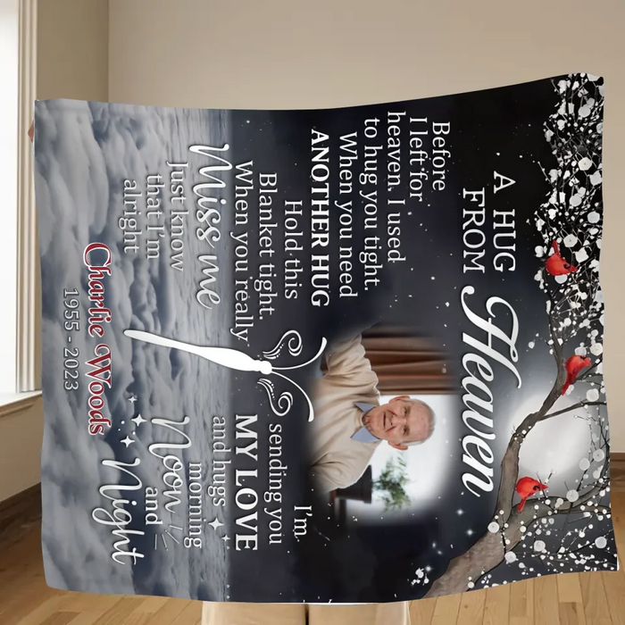 Personalized Memorial Quilt/Fleece Throw Blanket - Memorial Gift Idea - Upload Photo - A Hug From Heaven