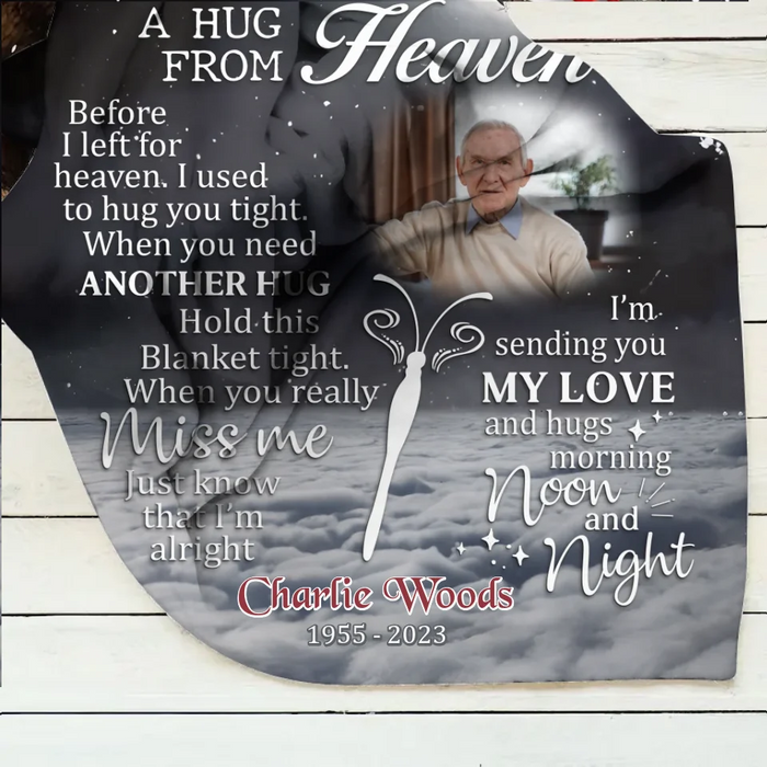 Personalized Memorial Quilt/Fleece Throw Blanket - Memorial Gift Idea - Upload Photo - A Hug From Heaven