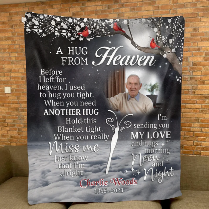 Personalized Memorial Quilt/Fleece Throw Blanket - Memorial Gift Idea - Upload Photo - A Hug From Heaven