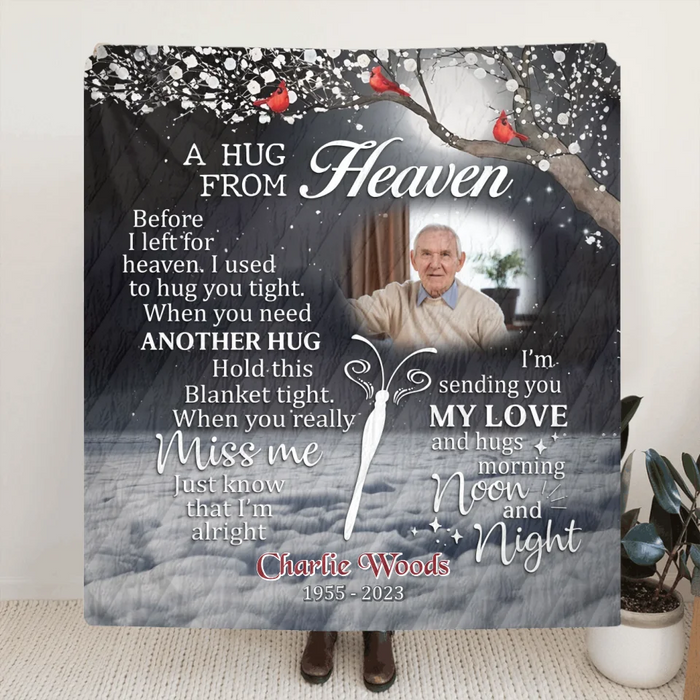 Personalized Memorial Quilt/Fleece Throw Blanket - Memorial Gift Idea - Upload Photo - A Hug From Heaven