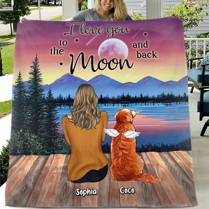 Personalized Pet Mom/Dad Quilt/Fleece Throw Blanket - Up to 3 Pets - Gift Idea For Dog/Cat/Rabbit Lover - I Love You To The Moon And Back