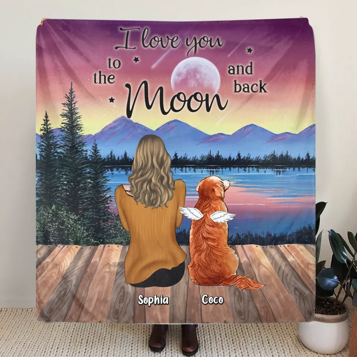 Personalized Pet Mom/Dad Quilt/Fleece Throw Blanket - Up to 3 Pets - Gift Idea For Dog/Cat/Rabbit Lover - I Love You To The Moon And Back