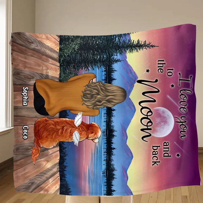 Personalized Pet Mom/Dad Quilt/Fleece Throw Blanket - Up to 3 Pets - Gift Idea For Dog/Cat/Rabbit Lover - I Love You To The Moon And Back